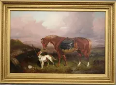 Colin Graeme Roe, A Pony on a Grouse Moor with a Game Basket, Oil on canvas