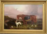 Colin Graeme Roe, A Pony on a Grouse Moor with a Game Basket, Oil on canvas