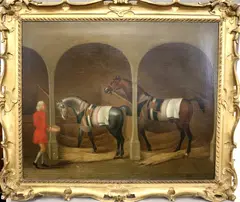 A Groom feeding two Horses in a Stable by James Seymour, Oil on canvas, sold Mar 2025