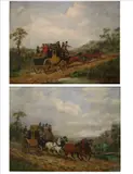 Dean Wolstenholme the younger, Two works: "A Coach" and "Four Crossing a Ford", Oil on canvas