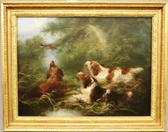 George Smith Armfield, Spaniels Flushing a Pheasant, Oil on canvas. signed and dated 'Geo Armfield/1869' (lower right)