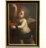 Spanish School, A Winged Cherub, Oil on canvas laid down to a board