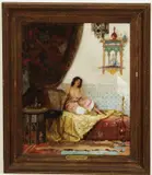 Emmanuel de Dieudonné, Harem Beauty with Narguileh, Oil on canvas
