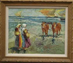 Pedro Fraile, Bueyes en el Mar (Oxen at the Beach), 1994, Oil on canvas