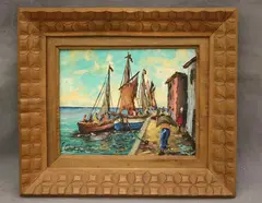 Haitian Schol, Harbor Scene, Oil on canvas