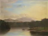 Landscape with Cows in a Lake by American School, Oil on canvas, sold Mar 2025