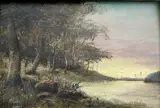 Sunset Rural Scene by French School, Oil on board, sold Mar 2025