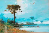 Reinaldo Manzke, River Scene, Watercolor with intense color schemes