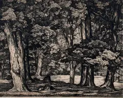 Tree Tapestry by Luigi Lucioni, circa 1945, This etching is likely from an edition of 250 issued by Associated American Artists, sold Mar 2025