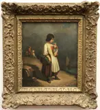 Child on A Lake Shore with Doll and Basket by English School, Oil on a metal plate, sold Mar 2025