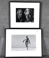 Alfred Eisenstaedt, Two Related Works: "Thomas Hart Benton Stands in Front of Self-Portrait" and "Alfred Eisenstadt on Jones Beach.", All Rights Reserved" stamp, a written reference "9-1981," and a third stamp that states "Print from the Office of Alfred Eisenstaedt."