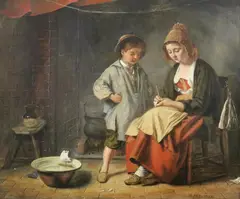 John William Haynes, Mother writing a Message to the Young Navigator, Oil on canvas