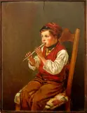 John Haynes-Williams, Untitled, The Penny Whistle, 19th century oil on board artwork