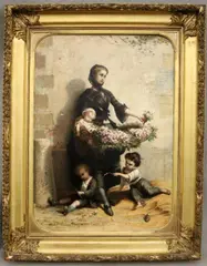 The Flower Seller by Léopold de Moulignon, Oil on canvas, sold Mar 2025