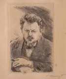 Max Slevogt, Small self-portrait with cigar. 1911, Pencil signed lower right hand corner