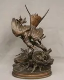Jules Moigniez, Bird Feeding Chicks, Patinated bronze sculpture