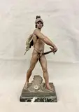 Émile Louis Picault, Honor y Patria, 1920s patinated metal statue with "Honor y Patria" inscription, Presented on a marble base. - Height: 13.5 inches
