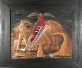 American School, Rainy Day in Atlantis, 1989, Illegible pencil signature and dated lower right hand corner