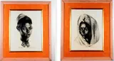 Aldo Scabbia, Two works: Portraits of a Young Man and Woman, 1958, Mixed media on paper (likely charcoal)