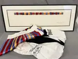 Gene B. Davis, Boxing Gear Schematic with Boxing Trunks and Robe: Trio of items, Including ink sketch on three sheets of conjoined paper with applied ribbon samples in striped arrangement, signed and inscribed lower right, "Design for Bob Epstein's Boxing Trunks - Gene Davis" , sight size as