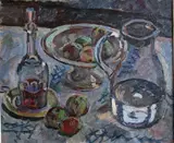 Continental School, Still Life with bottle with a pink stopper, Oil on canvas