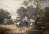 John Frederick Herring The Elder, Watering the Cart Horses, Oil on board
