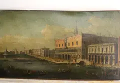 Venetian School, West View of the Doge's Palace and the Molo, Oil on canvas painting, likely from the mid-18th century,