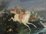 Polish School, Death of Prince Józef Poniatowski during the Battle of Leipzig in 1813, Oil on canvas
