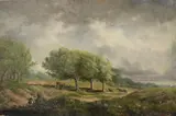 Pastoral Landscape Scene by American School, Oil on canvas painting, sold May 2025