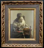 Johannes van der Meer, The Lacemaker, Oil on panel after Johann Vermeer's "Lacemaker"