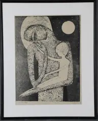Bella Brzel, Mother and Child, 1960, Pencil dated and signed at base