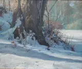 Robert V Prouty, Evening Snow, Oil on board