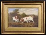 Cavalier King Charles Spaniels in a Landscape by English School, Oil on board, sold May 2025