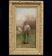 John Andrew McColvin, Young Woman in a Green Dress and White Shawl, Oil on canvas painting