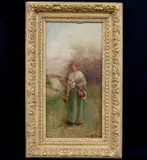 John Andrew McColvin, Young Woman in a Green Dress and White Shawl, Oil on canvas painting