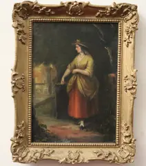 English School, Young Woman in a Rural Setting, Oil on canvas painting