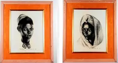 Aldo Scabbia, Two works: Portraits of a Young Man and Woman, 1958, Mixed media on paper (likely charcoal)