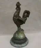 Antoine-Louis Barye, Bronze Figure of Strutting Rooster, Green marble circular plinth base
