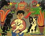 R. D. Bissett, Norrie Piere Spuds and Snuggles Have a Party, 2021, Acrylic on canvas