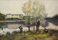Jessie M. Asfort, Ville d'Avray, Oil painting after the composition by French artist Jean-Baptiste-Camille Corot, created circa 1865