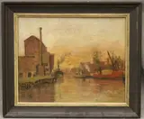 Continental School, Port Scene, Oil on canvas