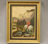 German School, Hunter Blowing his Horn, (for restoration), Oil on canvas