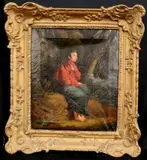 Edward Bird, Barefoot Man Wrapped in Red and Blue Cloaks, (For restoration), Oil on canvas