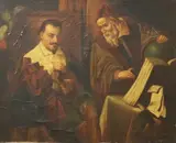Julius Schrader, Untitled, Wallenstein and Seni Wallenstein and Seni, (For restoration). 19th century oil on canvas painting portraying Albrecht von Wallenstein, a Bohemian soldier and politician, alongside his astrologer