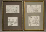 French School, Parisian Cafe scenes, Four pencil drawings