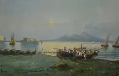 Italian School, Mount Vesuvius, Watercolor on paper