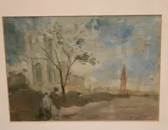 Seymour Remenick, Landscape with Church, Watercolor on paper