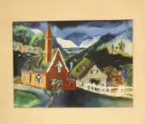 American School, The Red Church, Gouache and/or watercolor on paper
