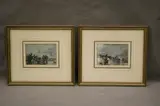 Continental School, Pair of landscapes, Detailed drawings (watercolor and ink) on blue paper