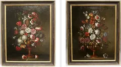 Andrea Scacciati II, Untitled, Pair of still life with tulips and other flowers in an urn, 18th century oil on canvas